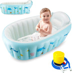 PandaEar Baby Inflatable Bathtub, Portable Travel Baby Infant Bath Tub Toddler Bathtub with Air Pump, Foldable Non-Slip Shower Basin Mini Air Swimming Pool for Newborn (Whale Blue)
