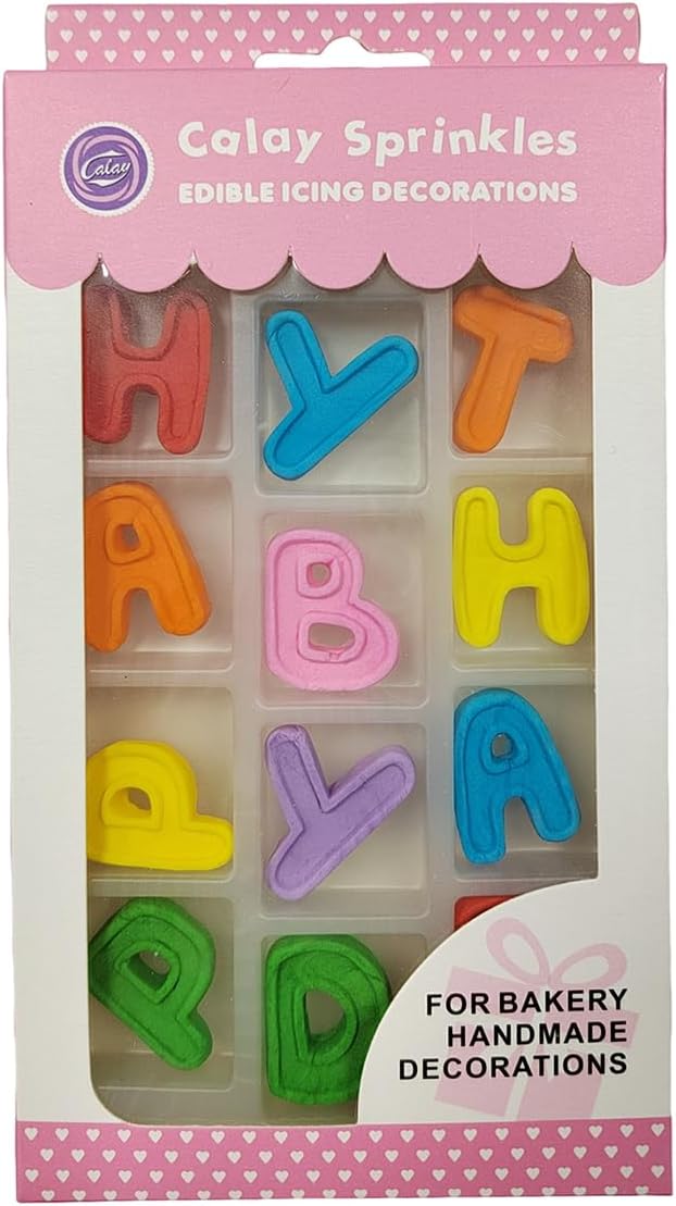 Edible Candy Happy Birthday Letters Cake Decorations Dessert Sugar Sprinkles Party Cookie DIY Cake Cupcake Topper Icing Frosting Decoration Holiday Supplies (Only Contain Happy Birthday Alphabet)