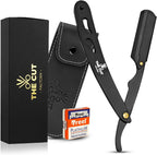 The Cut Factory® Straight Razor for Men Professional Barber Straight Edge Razor for Comfortable Smooth Shave. Gift Box Leather Pouch 20 Single Edge Blades. Our Blades Never Fall