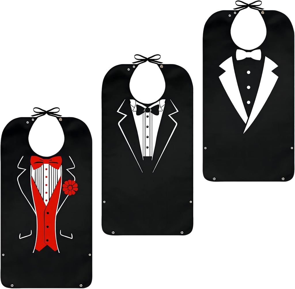 Pafusen 3 Pack Adult Bibs for Men Elderly Seniors, Feeding Bibs for Adults Senior Citizens with Crumb Catcher, Gag Gifts for Men/Dad