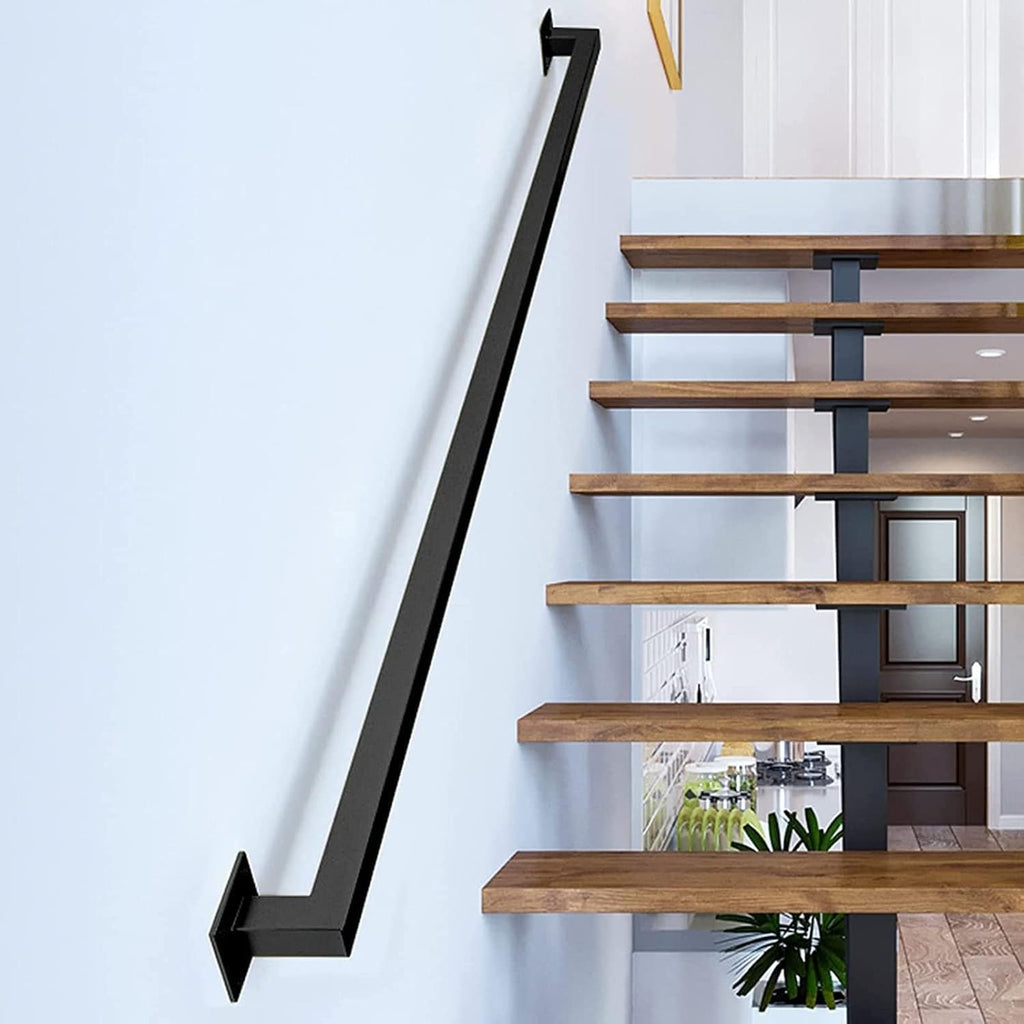1ft-20ft Hand Railings for Stairs Metal Pipe Staircase Handrail Wall Mount Decoration Rail， for Indoor Stairs & Outdoor Deck Loft Porch Steps Baluster(Black,1ft)