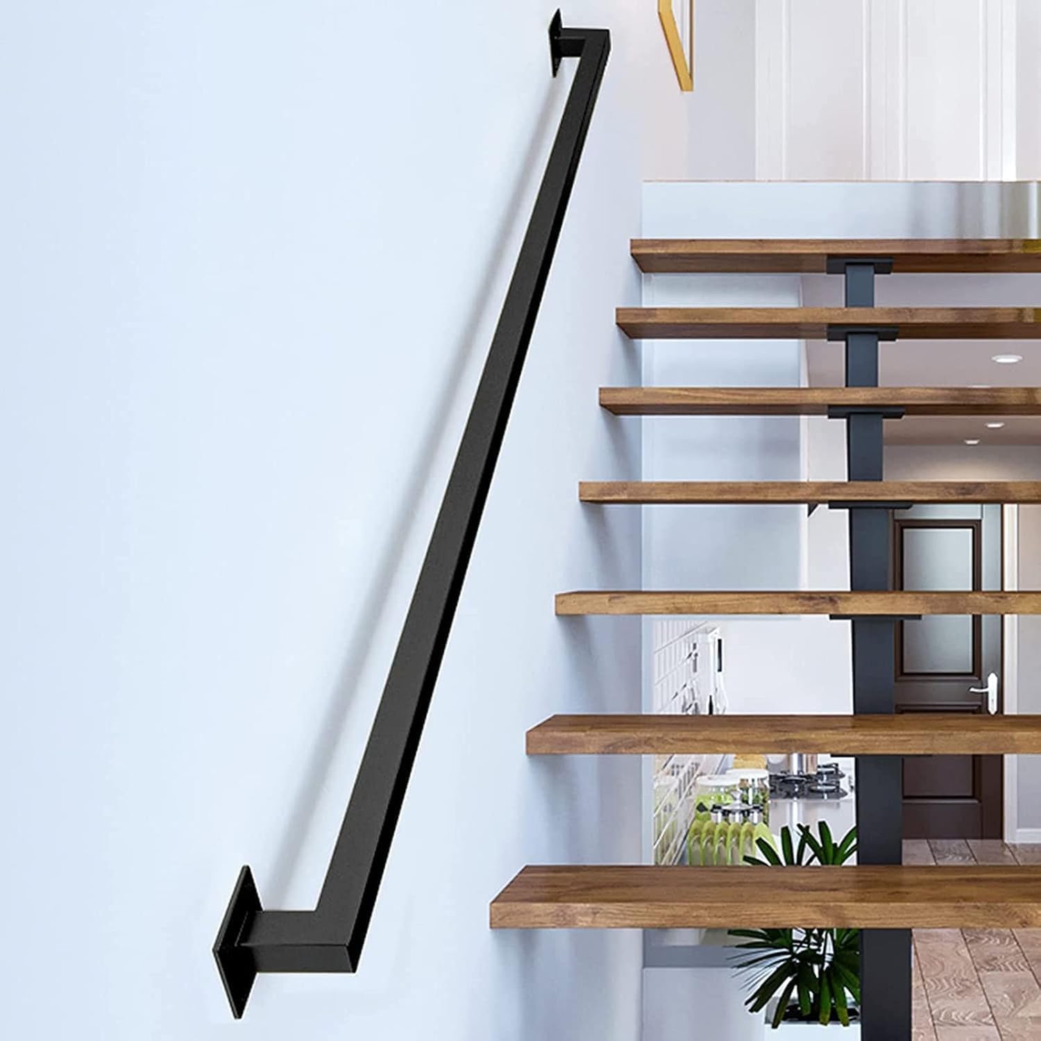 1ft-20ft Hand Railings for Stairs Metal Pipe Staircase Handrail Wall Mount Decoration Rail， for Indoor Stairs & Outdoor Deck Loft Porch Steps Baluster(Black,1ft)