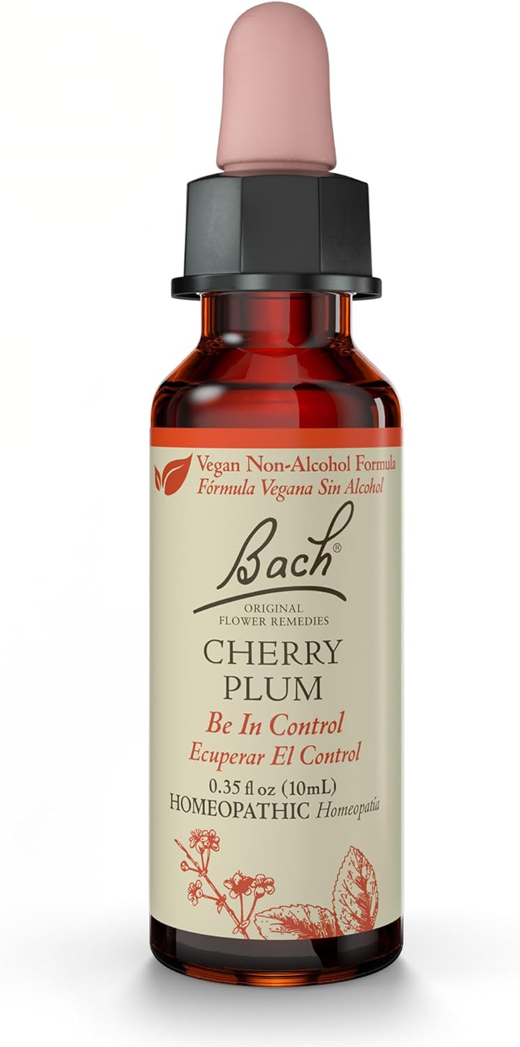Bach Original Flower Remedies, Cherry Plum (Non-Alcohol Formula) - Be in Control - Natural Homeopathic Flower Essence for Emotional Balance - Vegan, Gluten Free, Sugar Free - 10mL Dropper