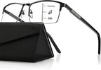 SKYFUEN Refined Progressive Reading Glasses Men Multifocus Metal Half Frame, Blue Light Blocking Computer Readers, Modern Rectangular Frame with Flexible Arms with Hard Case, Black +2.50