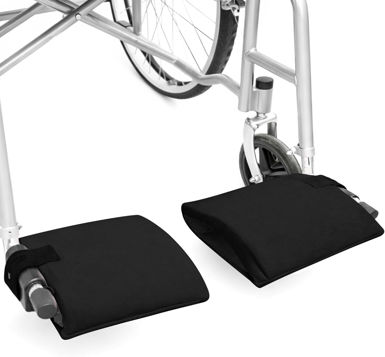 SPRING SEAON Wheelchair Footrest Covers, 1 Pair Soft Plush Foot Rest Pads with Non-Slip Backing, Removable Foam Insert, Hook-and-Loop Closure, Fits Most Standard Wheelchairs (Black)