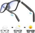 𝐒𝐦𝐚𝐫𝐭 𝐆𝐥𝐚𝐬𝐬𝐞𝐬 with Voice Assistant, Built-in Speaker and Microphone, Photochromic Blue Light Filtering Lenses, UV Protection Polarized Bluetooth Sunglasses for Men and Women (Photochromic)
