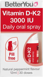 BetterYou D3000 and K2 Vitamin D Daily Oral Spray - Convenient Alternative for Tablets - Supports Bone Health and Boost Immune System - Prevents Blood Clotting - Natural Peppermint Flavor - 0.4 oz