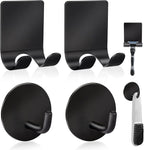 Diesisa Razor Holder 304 Stainless Steel for Shower + Adhesive Sticky Heavy Duty Waterproof Wall Hooks, Premium for Hanging Towels, Coat, hat (2+2 Pack) - Black