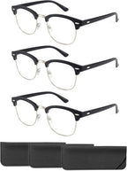 CCVOO 3 Pack Reading Glasses Blue Light Blocking, Retro Semi Rimless Readers for Men Women, Round Eyewear Filter UV400