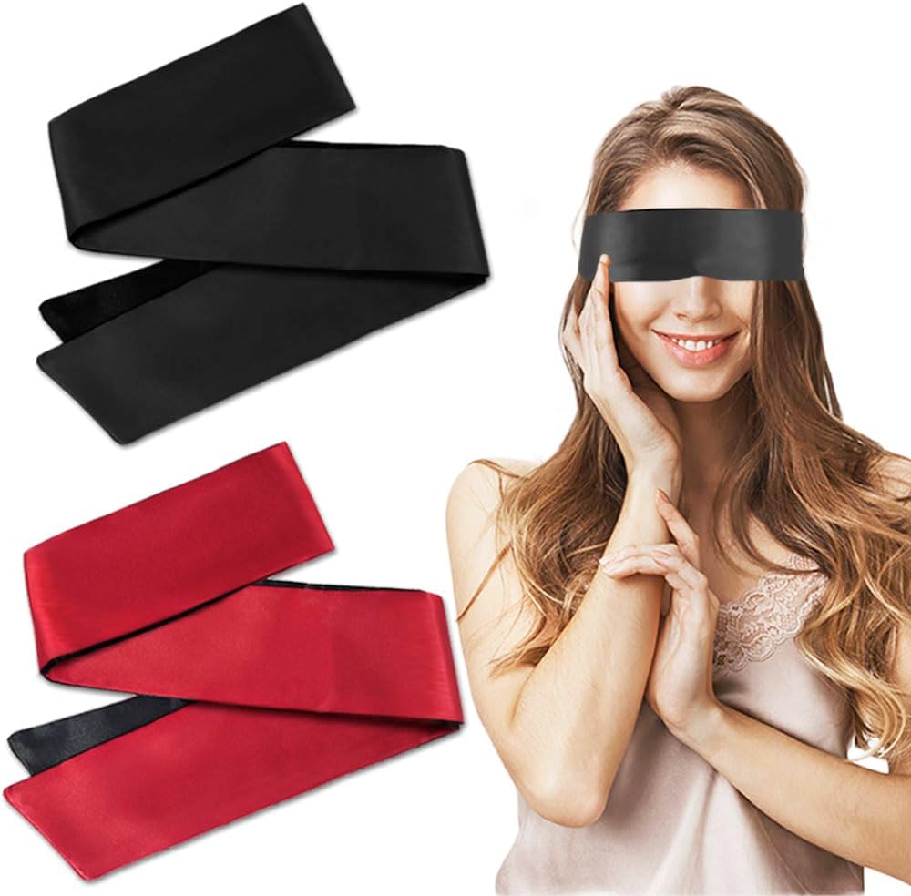 2pcs Silk Satin Blindfold for Women Adults Bedroom Couples Eye Soft Sleep Mask Eye Cover Travel Nap Valentine's Day Play Games Christmas Sleeping Sexy Blind Fold 155cm / 62in