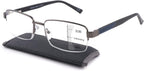 Missfive Mens Premium Multifocus Reading Glasses 0 Power on Top Center, Blue Light Blocking Far/Mid/Near Progressive Metal Frame With No Broken Spring Hinge +2.0x