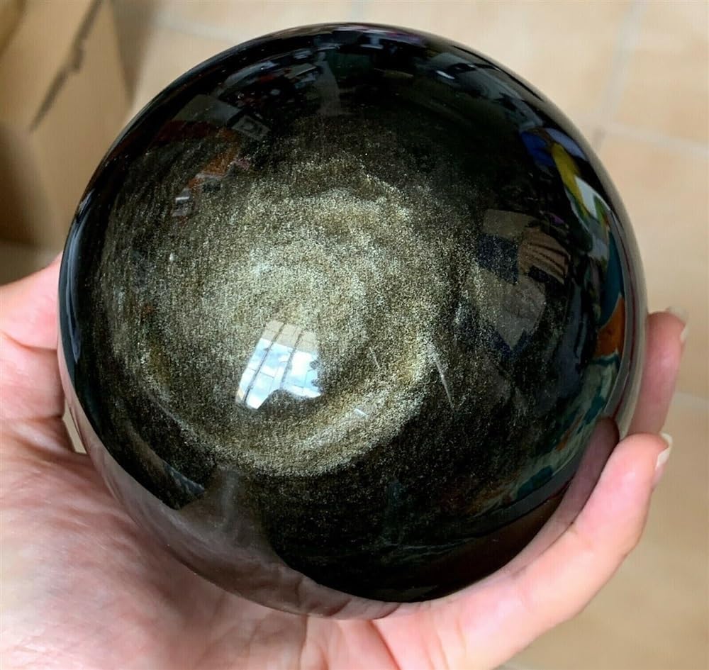 AtkitS Natural Gold Obsidian Ball Double Golden Eye Lucky Crystal Energy Healing Home Office Decoration Craft Gifts Feng Shui Ornaments (Size : 1.3-1.5kg)