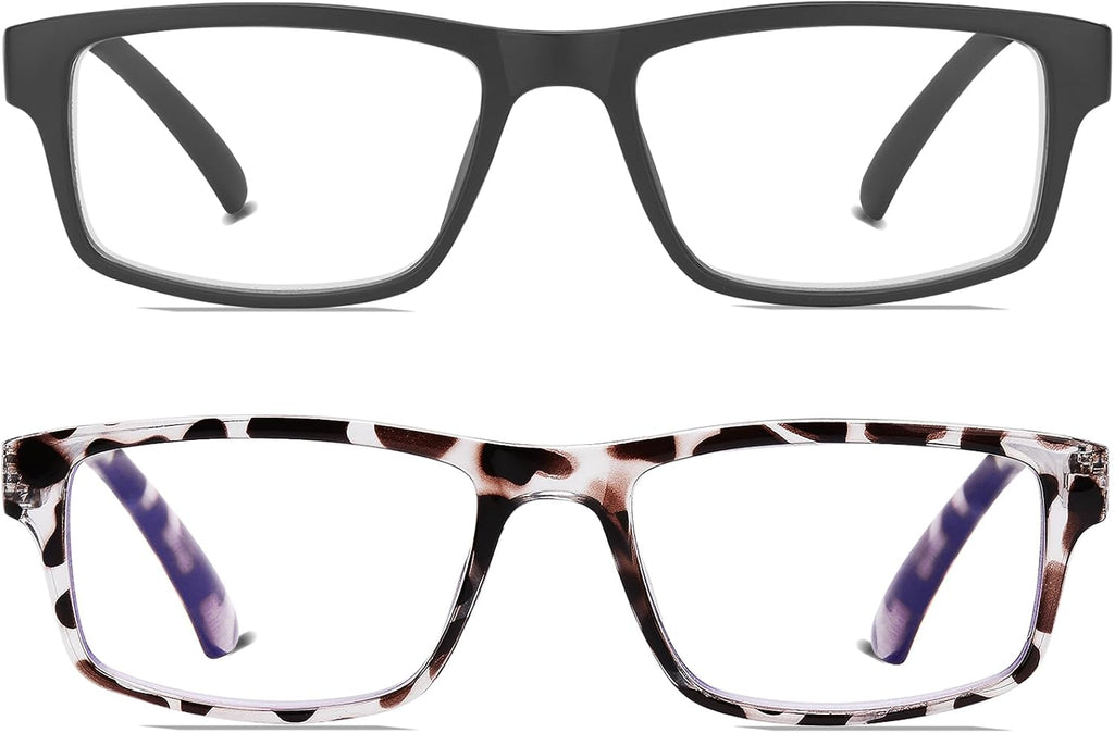 2 Pack Reading Glasses,Upgraded TR Blue Light Blocking Reading Glasses,Filter UV Ray/Glare Computer Readers, Stylish Lightweight Spring Hinges Eyeglasses for Women Men(Black/Leopard,1.50)