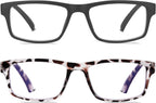 2 Pack Reading Glasses,Upgraded TR Blue Light Blocking Reading Glasses,Filter UV Ray/Glare Computer Readers, Stylish Lightweight Spring Hinges Eyeglasses for Women Men(Black/Leopard,1.50)