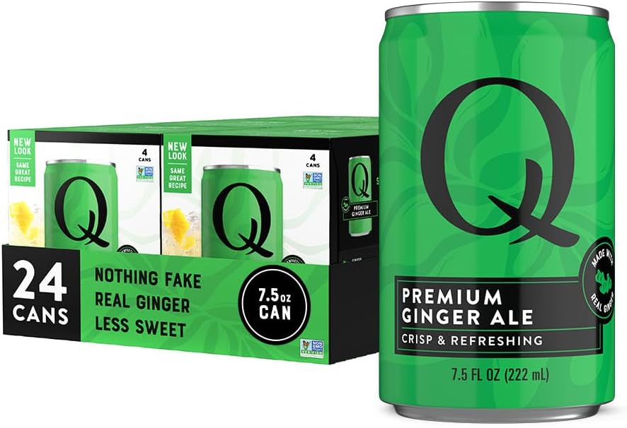 Q GINGER ALE with Real Ginger & Organic Agave - Ideal for Cocktails & Mocktails - Made with Real Ingredients, Perfectly Carbonated, & Less Sweet - 60 Calories per Can - 7.5 Fl oz Cans (Pack of 24)