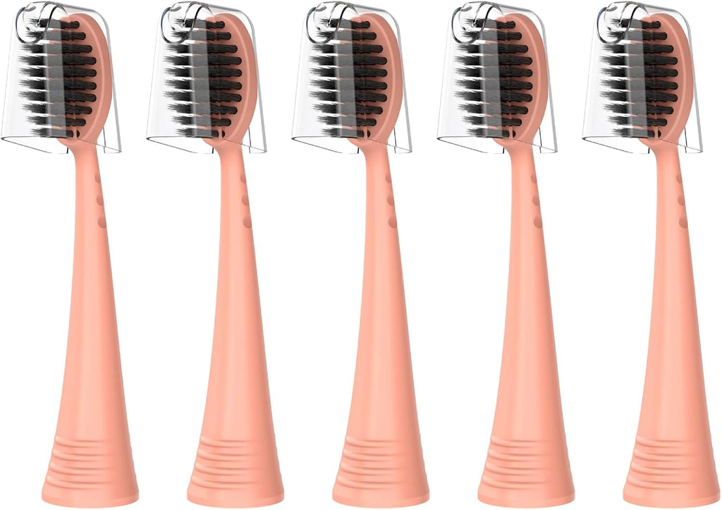 Replacement Brush Heads for Burst Original & Pro Sonic Electic Toothbrushes, 5 Count with Travel Covers, Rose Gold for Adults