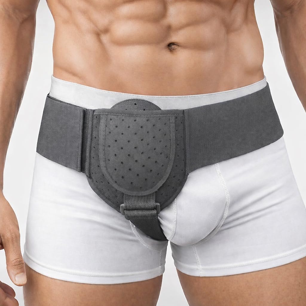 BLITZU Inguinal Hernia Support Belt for Men & Women, Adjustable Left or Right Side Hernia Truss with Removable Compression Pad, Slim Groin Support Belt for Everyday Wear Grey L-XL