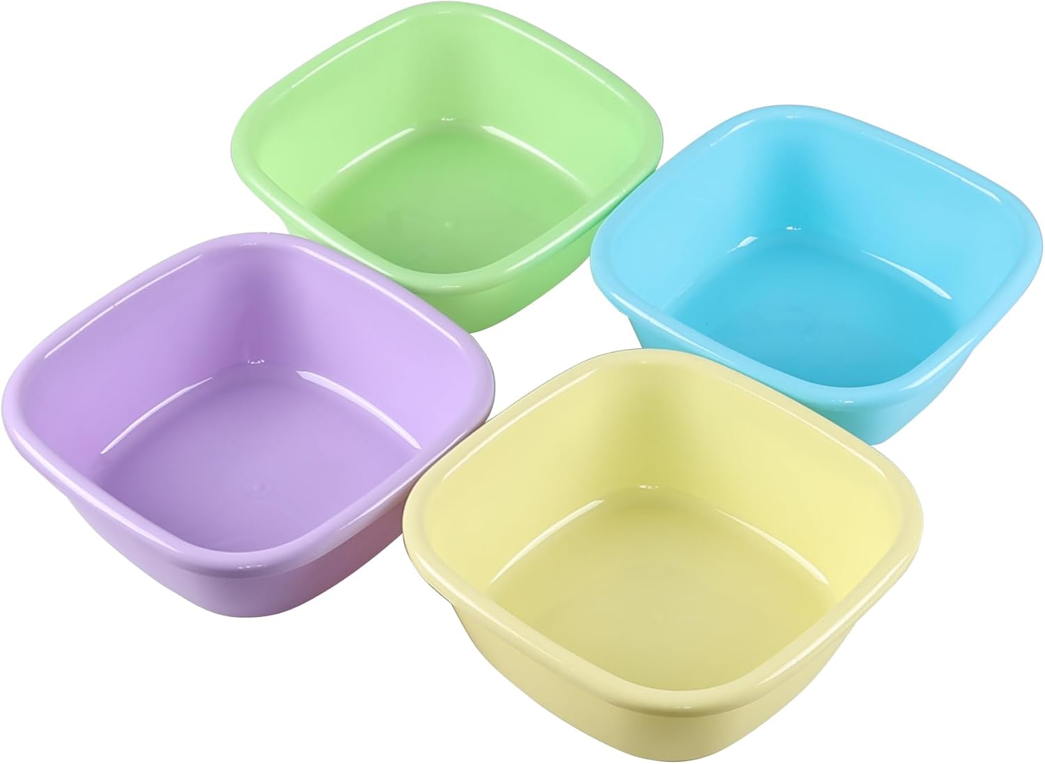 4-Pack 8 Quart Square Plastic Washing Basin, Small Wash Tub Basin, Colorful Dish Pan Tub