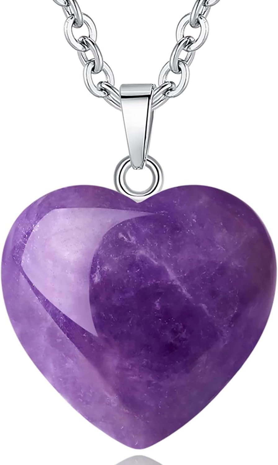 QINJIEJIE Amethyst Necklace Healing Crystals Necklace Heart Love Real Crystal Reiki Energy for Women Mothers Day Gift Christmas February Birthday Gifts