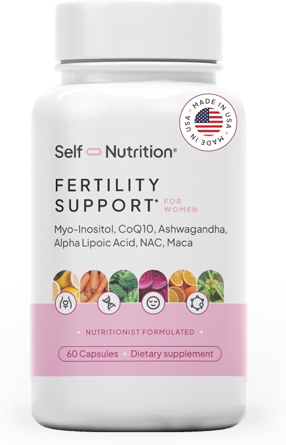 SELF NUTRITION Fertility Support for Women | Conception for Her, Coenzyme Q10, Ashwagandha, Myo-Inositol & More| Support Cycle Regularity & Ovulation| Vegan, Non-GMO, USA Made-60 Capsules