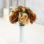 Factory Direct Craft Chocolate and Tan Artificial Silk Flower Nosegay Rose Bunch Bouquet - Faux Roses Stems for Floral Arrangement (12 Inches High)
