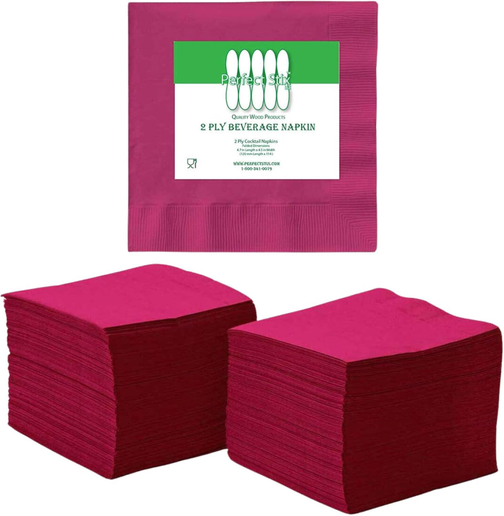 Perfect Stix - 2 Ply Burgundy-100ct 2 Ply Burgundy Napkin-100 Paper Cocktail Beverage Napkins, 2-Ply, Burgundy (Pack of 100)