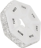 Round Pill Organizer Small Weekly Pill Case for Purse Bling Cute Medicine Pill Box Compact Vitamin Container 7 Day Daily Pill Holder Planner(White)