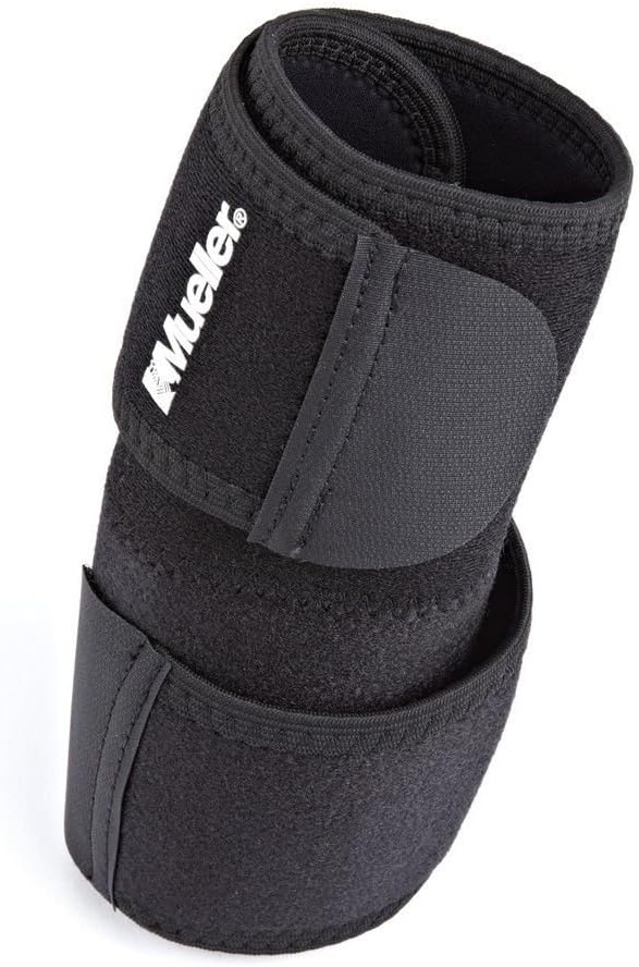 MUELLER Sports Medicine Adjustable Neoprene Elbow Brace, Elbow Pain Relief Support Strap for Men and Women, For Tennis, Golf, Painting, Factory-Line Work, and More, Black, One Size