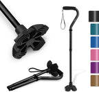 KINGGEAR F1 Walking Stick, Walking Cane for Women & Men, Self Standing Walkers for Seniors with Wrist Strap, Lightweight & Sturdy Offset EVA Handle and Large Quad Base
