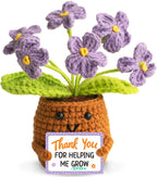 Emotional Support Plant Crochet Flower Gift, Purple Forget-Me-Not Handmade Desk Decor with Card "Thank You for Helping Me Grow" Apperciated Inspirational Gift for Coworker Employee Teacher Friend Mom