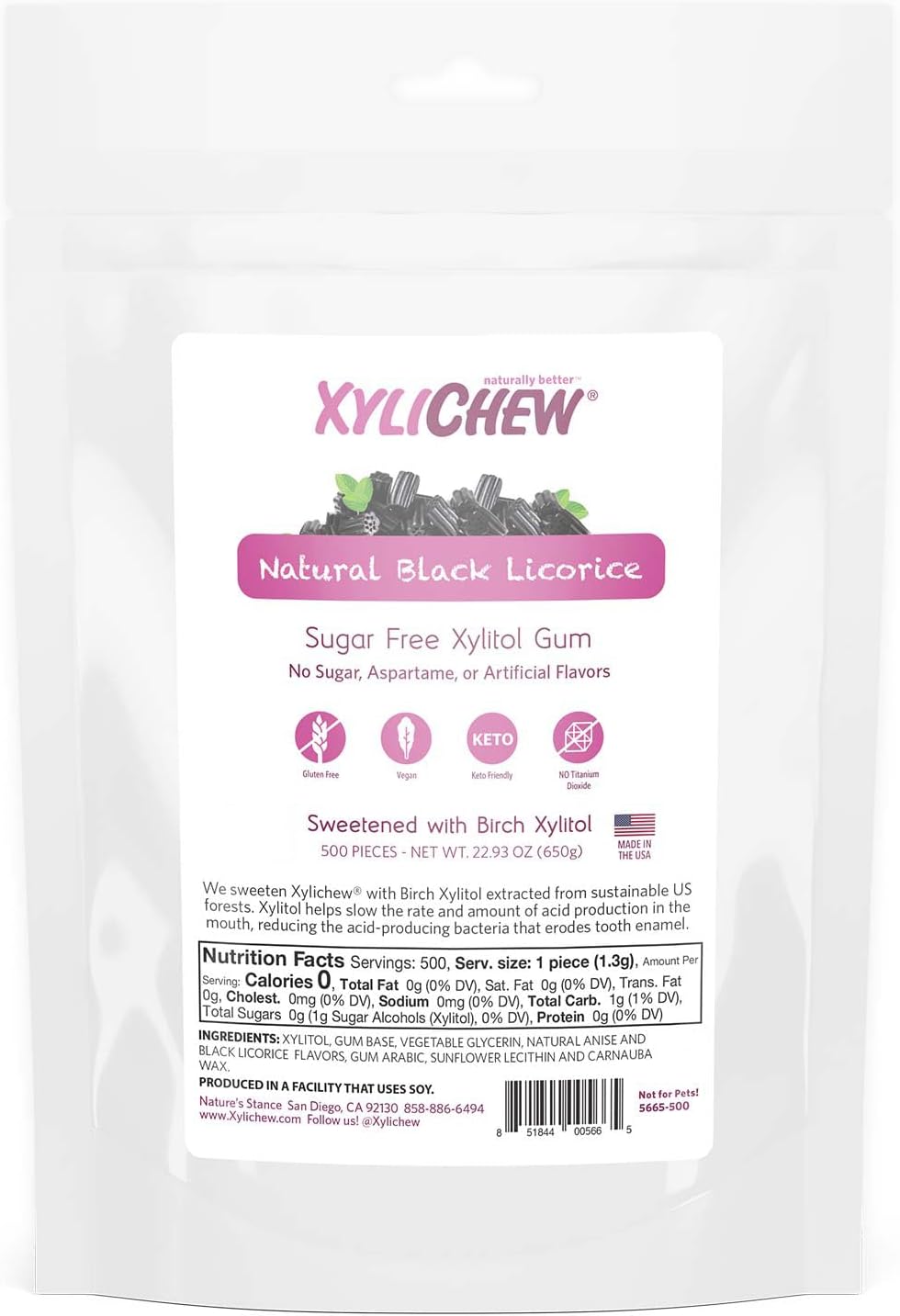 Xylichew Xylitol Gum - Chewing Gum Sugar Free, Aspartame Free, Gluten Free, Keto - Sugarless, Healthy, Natural Oral Care - Relieves Bad Breath and Dry Mouth - Licorice, 500 Count