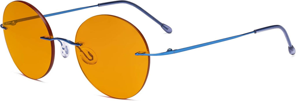 Eyekepper Frameless Blue Light Blocking Glasses with Orange Tinted Lens for Sleeping - Round Rimless Computer Reading Glasses Men Women Blue +1.25