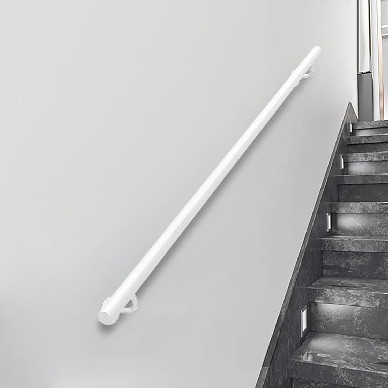 Staircase Handrails, 30cm-600cm White Metal Banister Hand Rail for Indoor Safety Support Rod Railing, Wall Mounted Outdoor Non-Slip Grab Bar - Round Pipe(3 FT)