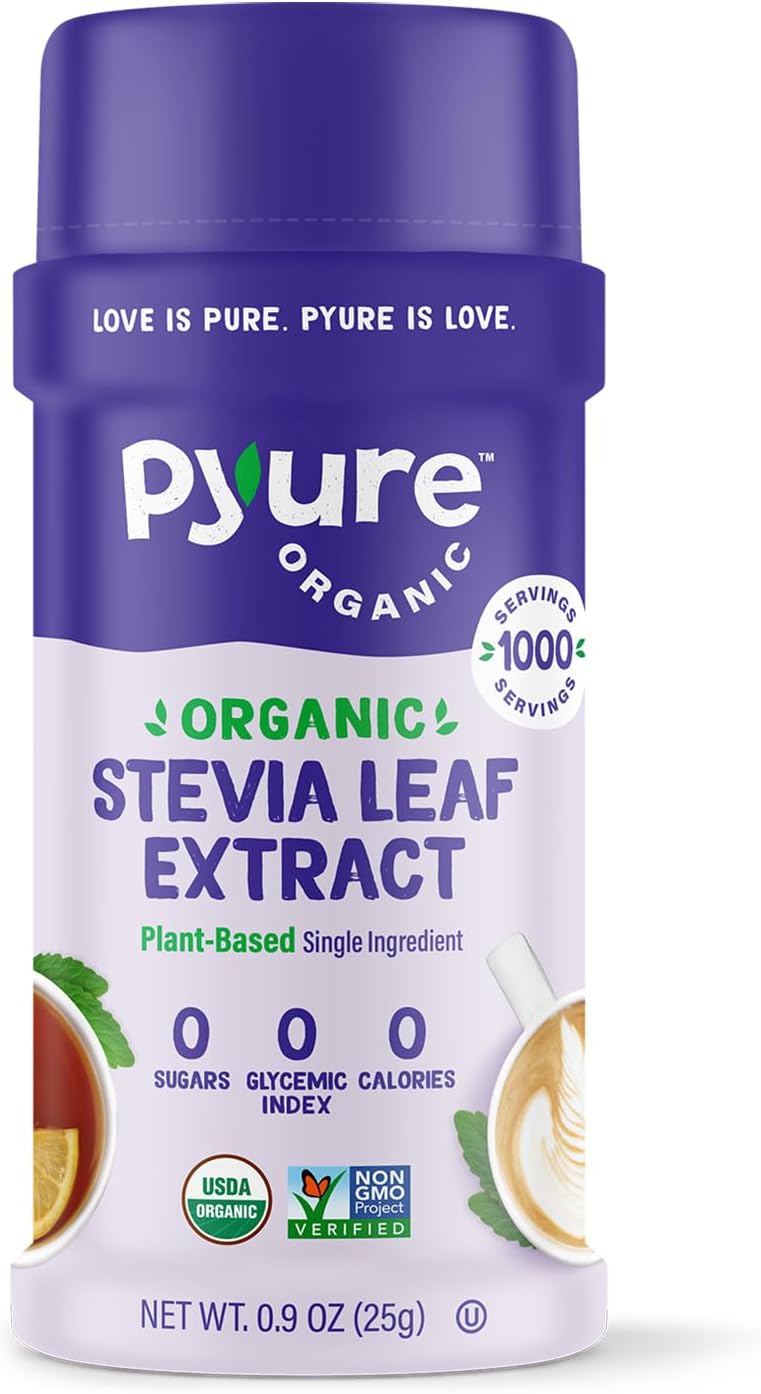 Pyure Organic Stevia Extract Powder, 100% Pure Stevia Leaf Extract, No Fillers, Sugar-Free, Keto, Paleo, Diabetic Friendly, Zero Calorie, 300x Sweeter Than Sugar, 1,000 Servings, USDA Organic