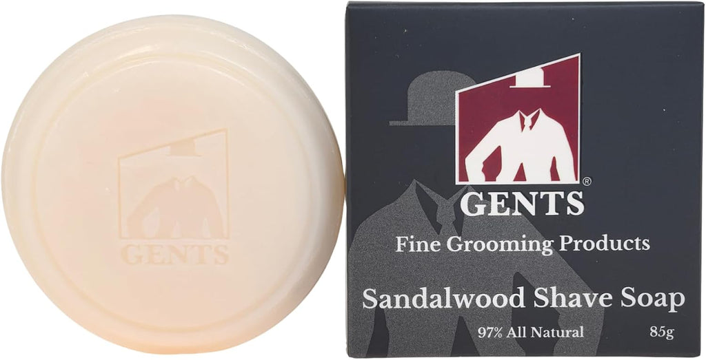 GENTS Men’s Sandalwood Shaving Soap - Natural Bar with Shea Butter & Glycerin for Rich Lather, 3oz