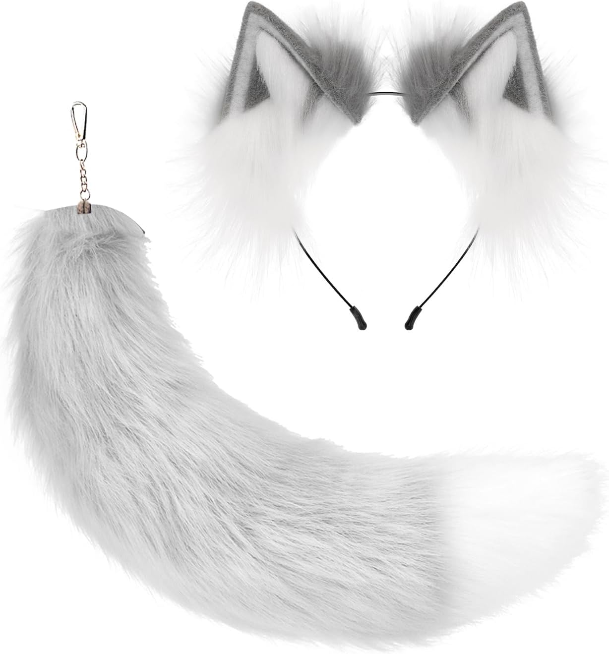 Fox Wolf Cat Ears and Tail Set Cosplay Costume Furry Fox Tail Keychain Therian Stuff Costume