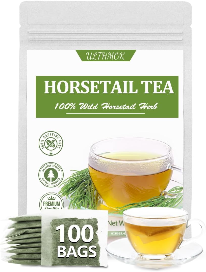 Premium 100 Horsetail Tea Bags, Made with 100% Wild Natural Horse Tail Herb, For Hair & Nail, No Additives & Caffeine Free-Cola De Caballo Hierba.