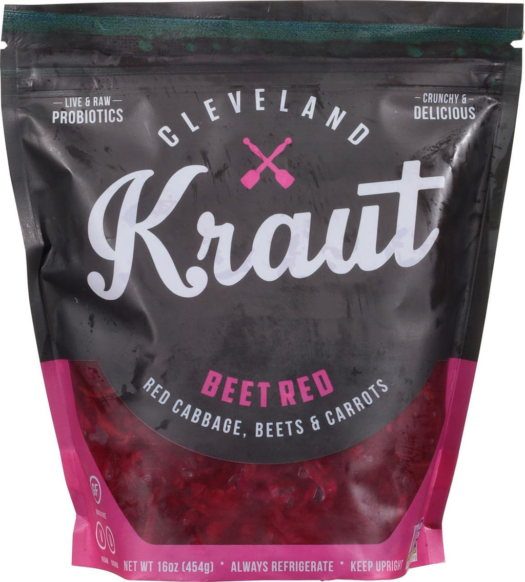 Cleveland Kraut, Naturally Fermented Beet Red Sauerkraut with Live and Raw Probiotics, 16 oz. pouch (Pack of 6)