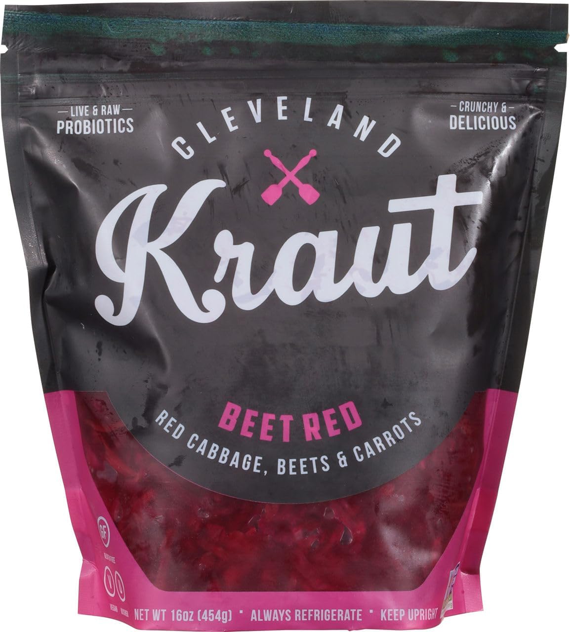 Cleveland Kraut, Naturally Fermented Beet Red Sauerkraut with Live and Raw Probiotics, 16 oz. pouch (Pack of 6)