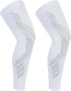 NuCamper Full Leg Compression Sleeves for Men and Women,2 Pack Legs Sleeves Long Knee Brace Support for Running, Basketball, Cycling, Workout, Sports - White,XL