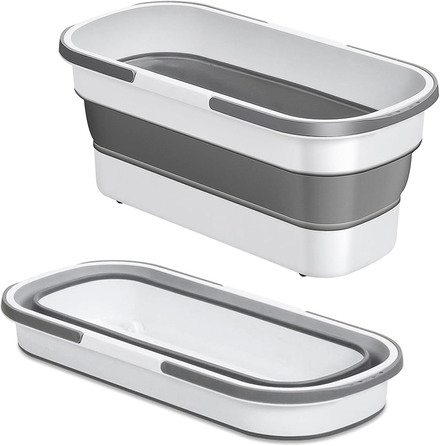 Large Collapsible Plastic Bucket with Wheels, 17L (4.5 Gallons) Cleaning Mop Buckets for House Cleaning, Camping, Multi-Purpose Rectangular Handy Basket, Grey
