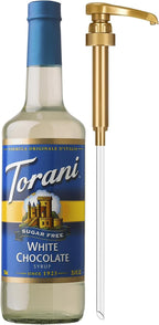 Torani Sugar Free Coffee Syrup, White Chocolate Flavored Syrup for Drinks, Zero Calorie, Glass Bottle with Pump Included, 25.4 Fl Oz