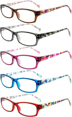 VIDEBLA 5 Pack Computer Reading Glasses Men and Women Anti Eyestrain Blue Light Blocking Glasses for Reading (5 Mix-3, 2.50)