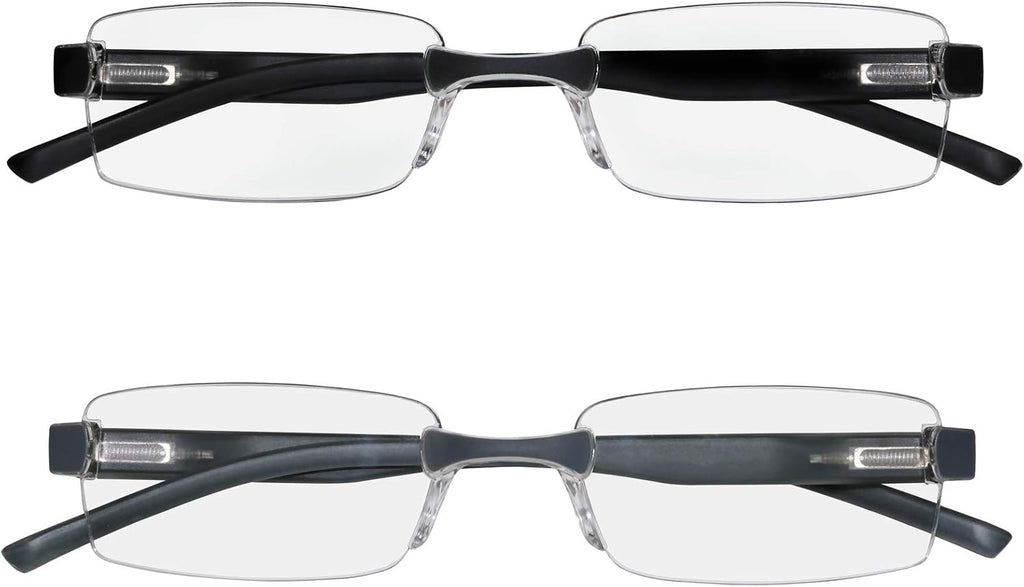 Success Eyewear Reading Glasses Set of 2 Rimless Ultra Lightweight Comfort Glasses for Reading for Men and Women Set of Black and Grey Matte 2.5