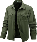 Flygo Long Sleeve Work Shirts for Men Casual Cotton Button Down Western Cowboy Cargo Shirt for Hiking Safari Camping