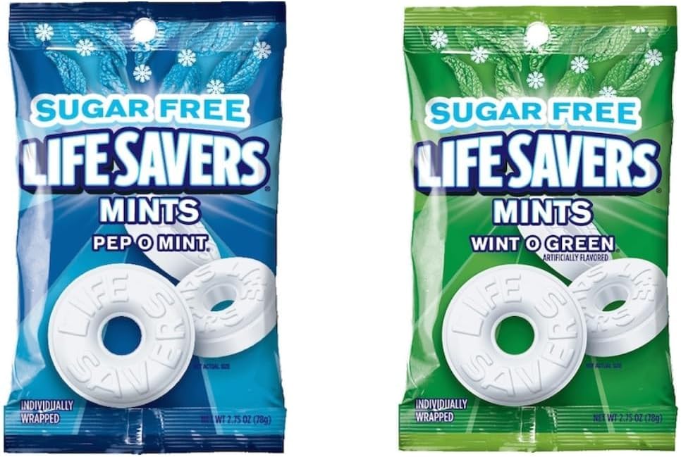 Life Savers Sugar Free Variety Pack - Pack of 2 - One of Each Flavor - Wint O Green and Pep O Mint - Delicious Variety - Perfect for Sharing
