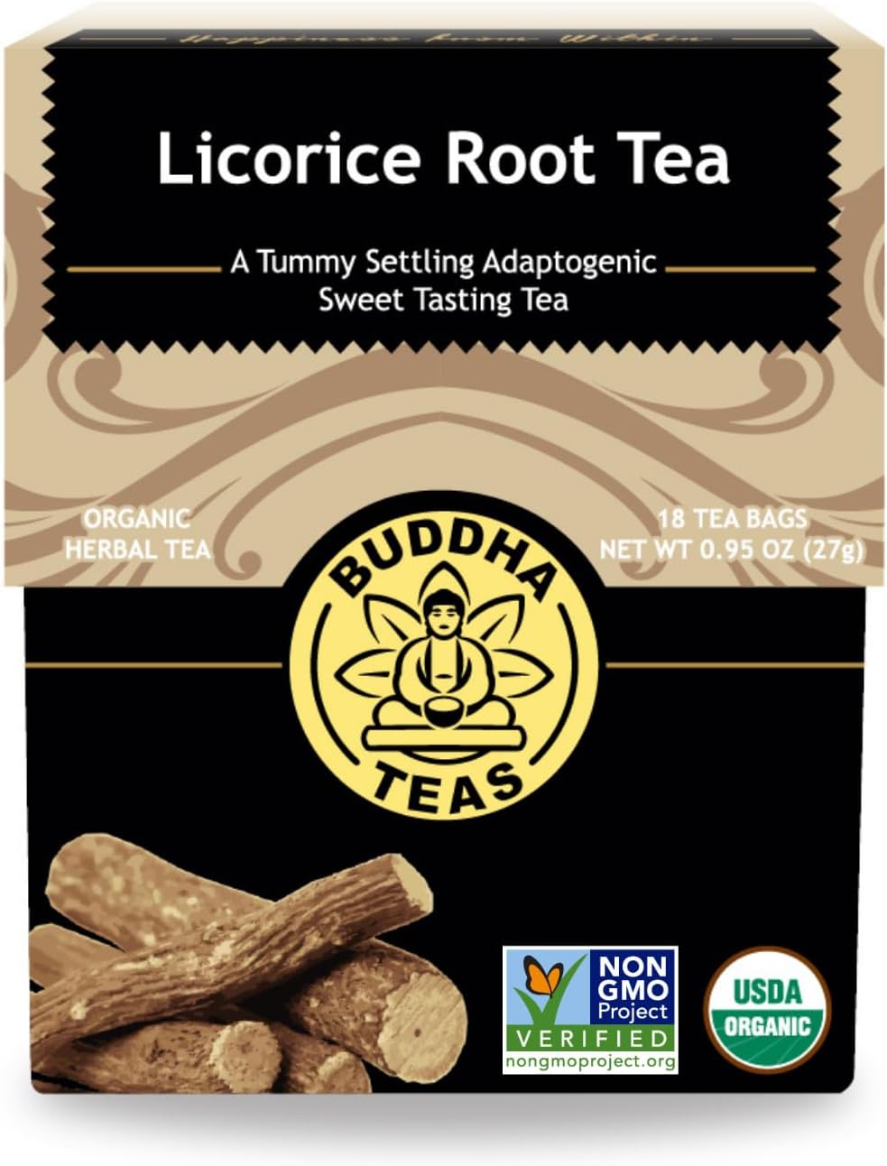 Buddha Teas - Organic Licorice Root Tea - Herbal Tea - For Health & Wellbeing - Immune Health & Digestion Support - Clean Ingredients - Caffeine Free - OU Kosher - 18 Tea Bags (Pack of 1)