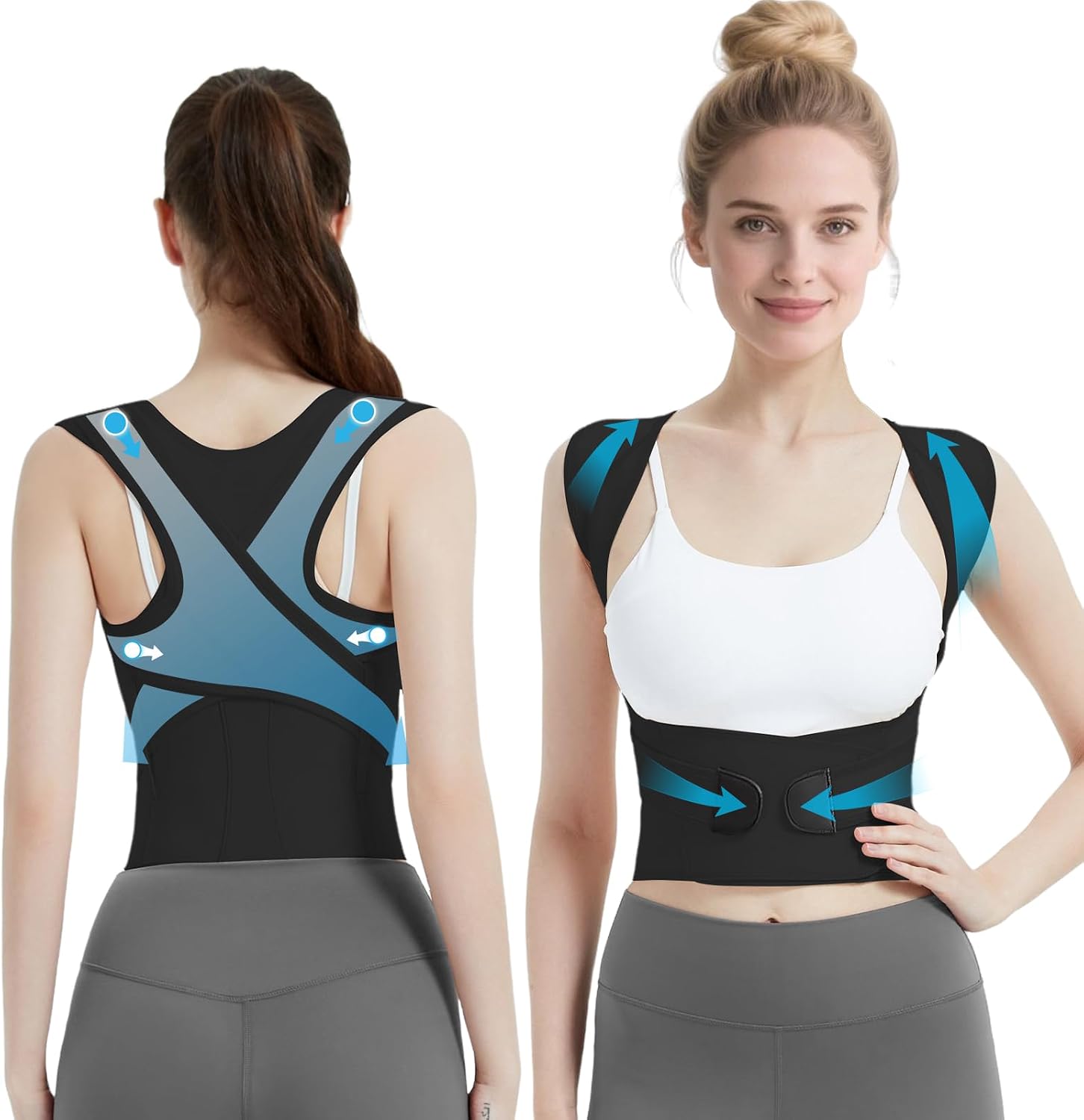 Posture Corrector for Women & Men, Full Back Brace Support with Adjustable Shoulder Straightener, Lower & Upper Back Pain Relief - Scoliosis, Hunchback, Spine Corrector (Black, Medium)