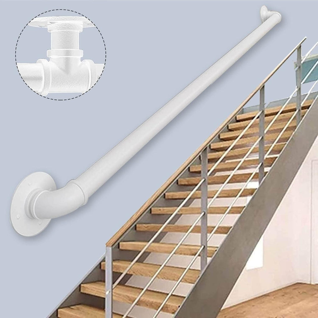 White Handrail for Stairs Wrought Iron, Stairs Banister Handrail, Stairway Railing for Indoors Outdoors Grab Rail, Wall Mounted Handrails Railings, Bar Foot Rail (Size : 6 FT)