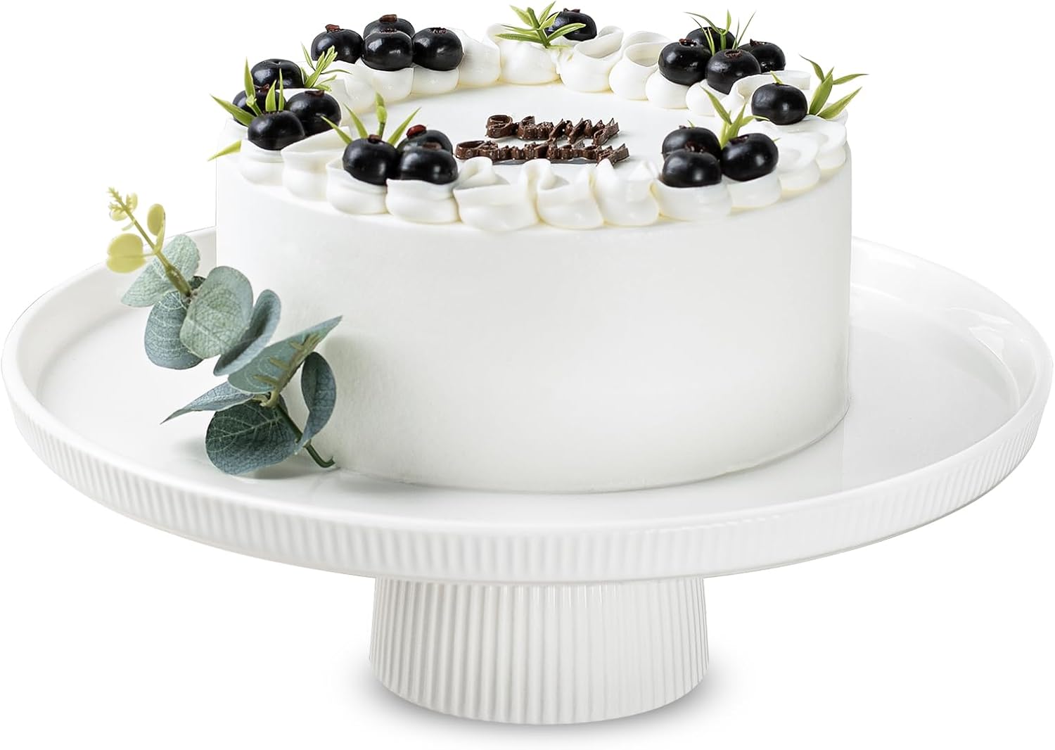 13 Inch Ceramic Cake Stand with Pedestal - White Round Cake Plate for Dessert Table Display, Elevated Cupcake Stand for Wedding, Birthday, Baby Shower, Tea Party, Holiday Entertaining